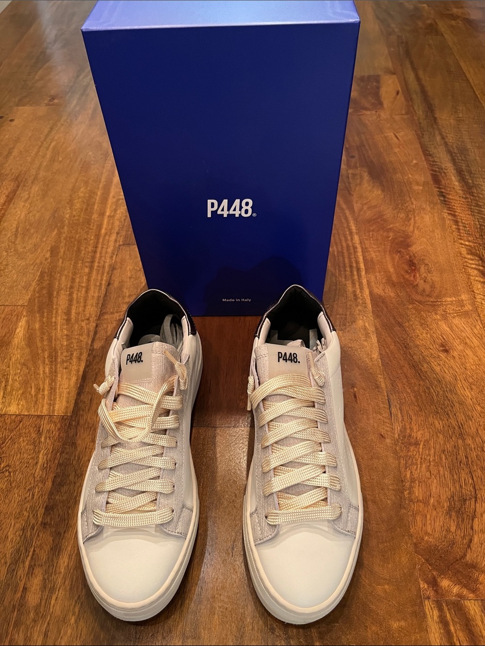 P448 Women’s Low-Top Sneakers in Light Beige with Chalk Heel - 9